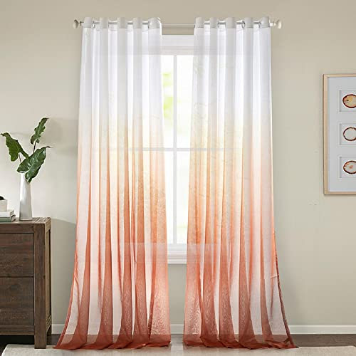 Lanqinglv Gardinen Vorhänge Transparent Farbverlauf Voile Sheer 2er Set Weiß Rot Vorhang mit Ösen Ösenschals Dekoschal Fensterschal für Schlafzimmer Wohnzimmer 107x160cm (B x H)