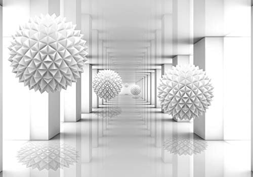 wandmotiv24 Fototapete 3D Korridor heller Raum grau Kugeln, 400 x 280 cm - selbstklebende Strukturtapete, Wanddeko, Wandbild, Wandtapete, Raumerweiterung schwarz weiss M5413