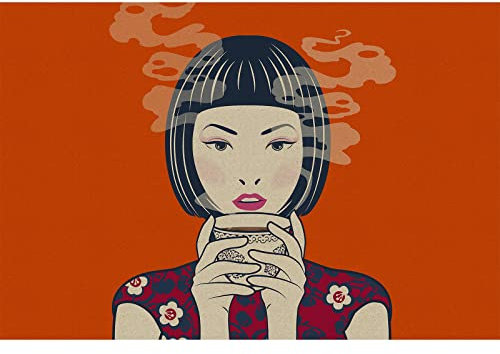 BRICOFLOR | Orange Tapete asiatisch | Moderne Fototapete mit Japan Motiv für Esszimmer und Restaurant | Japanische Vliestapete mit Frau | 400 x 270