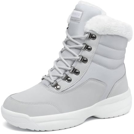 Dannto Stivali da Neve Donna Inverno Scarpe Outdoor Antiscivolo Pelliccia Invernali Stringate(grigio chiaro,43)