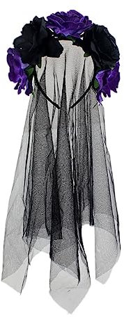 Haarreif Blumen Dia de los Muertos,Tiara mit Schleier Spitze Haarschmuck mit Rosen Schleier Kopfschmuck Halloween Kostüm Mexikanischen Stirnband Day of the Dead Headpiece für Karneval Cosplay Party