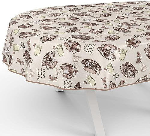 Tischdecke aus Stoff Textil abwaschbar Tischwäsche Tischtuch Baumwolle Polyester Tea Time Oval 240x140cm In-/Outdoor Tischdecke