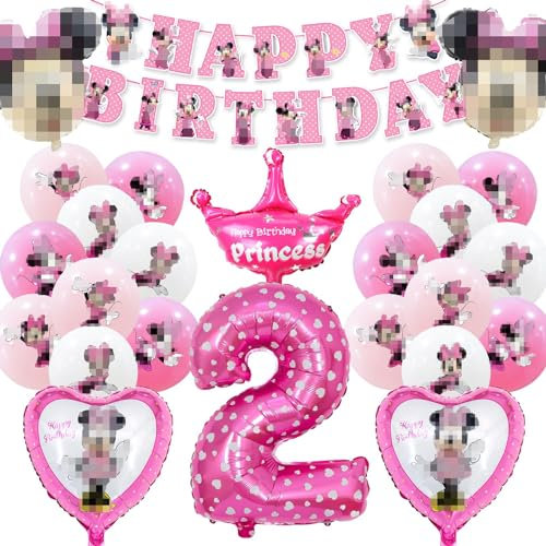 Ballon Minni Geburtstagsdeko 2 Jahre, Minni Luftballons, 25 Stück Mini Geburtstag Deko, Mouse Kindergeburtstag Party Deko für Mädchen Jungen (Minni Party 2. Geburtstag Deko)
