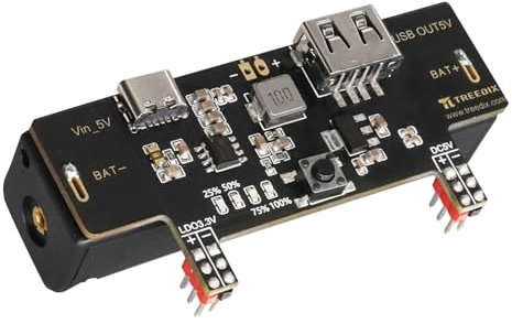 Treedix Breadboard Power Supply Module 3.3V/150mA 5V/2A, With USB Type-C Charging Port, Type-A Output Port and Rechargeable Battery's Slot, Charging Moule for Breadboard Experiments (One Piece)