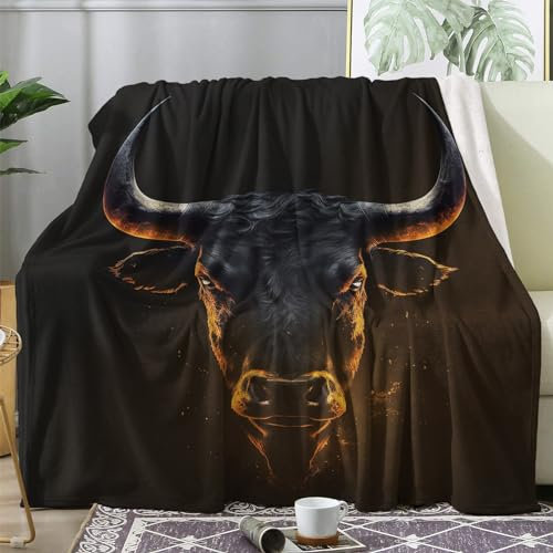 Kuscheldecke Flauschig Stier, Große Decke Fleecedecke 220x240 Tiere, Flanell Sofadecke Blanket XXL, Wohndecke Schlafdecke Winter Warm Weich, Deko Decken für Couch Bed