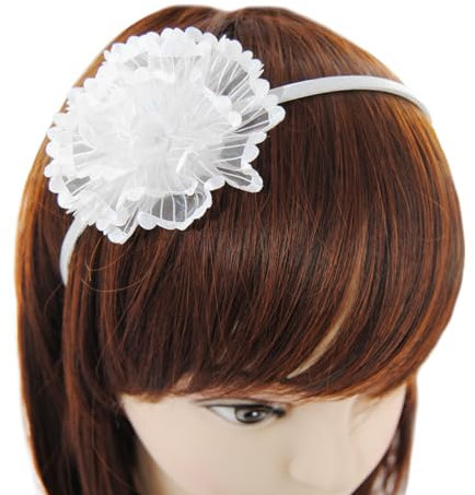 axy Kinder Haarreif mit Stoffblumen zur Kommunion Hochzeit in Weiss, Blumenmädchen Haarreif mit Blumen - Wunderschön Mädchen Damen Stirnband Haarschmuck Haarreifen KIHR-B (Modell 2)