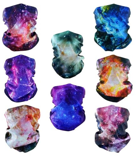 SMEHCF 8 Mehrzweck Bandanas für Damen Herren Stirnband Sturmhaube Haar Kopftuch Gesicht Halbmaske Halsmanschetten atmungsaktiv wiederverwendbar waschbar Universum Nebel Lila Blau Orange