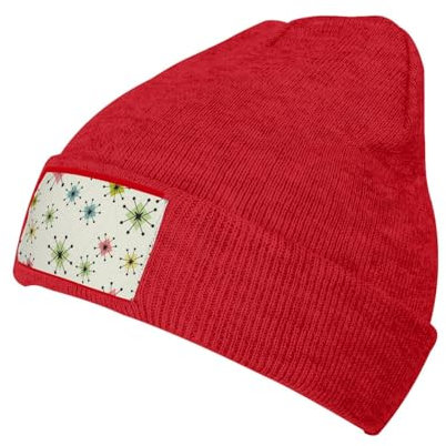 Atomic Stars Strickmütze für Herren und Damen, dehnbar, weich, warm, für den täglichen Gebrauch, Schwarz, rot, One size