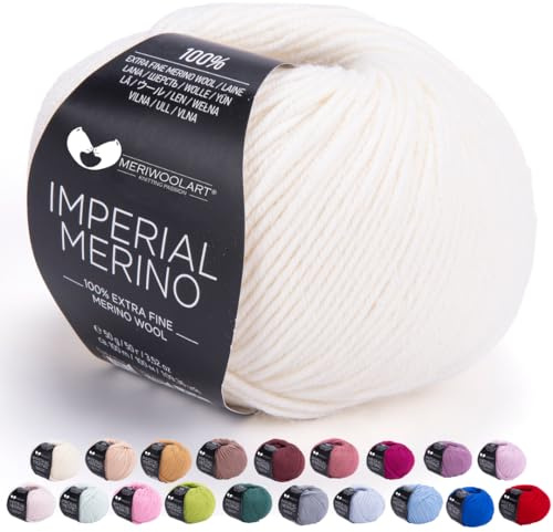 MeriWoolArt® Extrafeine Merinowolle garn zum Stricken oder Häkeln (50g, 100m) - Vielseitig für Hüte, Snoods, Blusen, Tuniken und warme Kleidung für Kinder und Erwachsene
