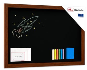 ALLboards Kreidetafel mit lackiertem Holzrahmen 70x50cm, Schwarz, Schreibtafel, Kreide + Zubehör-Set, Kreidetafel mit Holzrahmen, Schreibtafel zum Aufhängen, Kreidetafel wand, Tafel gastronomie