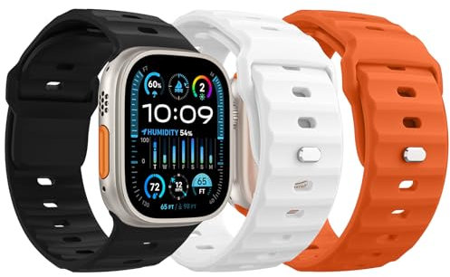 MoKo 3PZS Ocean Correa para Apple Watch Ultra2 49mm 46mm 45mm 44mm 42mm para Hombres y Mujeres,Silicona Pulsera Deportiva Correa para iWatch Serie 10 9 8 7 6 5 4 3 SE Ultra2,Negro/Naranja/Blanco