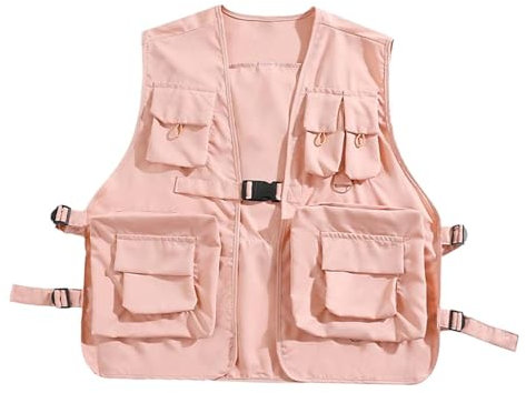 LOVIVER Utility-Weste mit Mehreren Taschen, atmungsaktive Cargo-Weste, Oberbekleidung für Männer, Frauen, Erwachsene, Klettern, Outdoor-Aktivitäten, ROSA, m