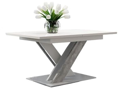 designimpex Design Esstisch PA-222 ausziehbar 140-180 cm Esszimmer, Farbe:Weiß matt - Beton