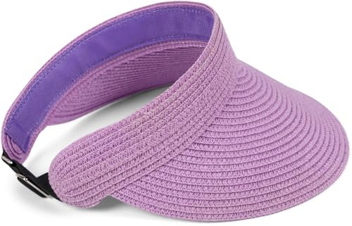 styleBREAKER Papierstroh Visor Cap einfarbig | Sonnenvisier mit elastischem Band und Hakenverschluss | Luftige Schildkappe als Sonnenhut für Damen, Farbe:Flieder
