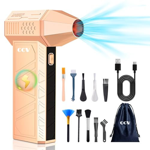 Compressed Air Duster - 150000RPM Electric Air Duster for Cleaning Keyboard&PC 3 Gears Adjustable Rechargeable Cordless Jet Dry Blower Air Blower for Car and Home (F33-Gold-UK)