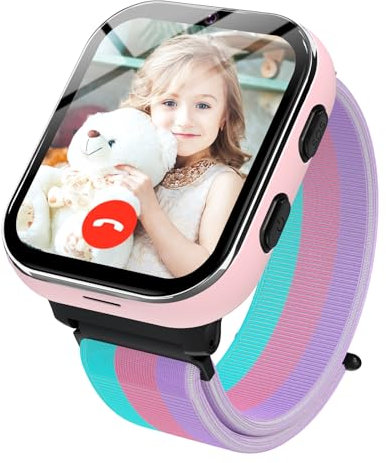 PTHTECHUS Smartwatch Bambini GPS, Orologio Telefonico per Bambino 4G con Chiamata, Videochiamata, WIFI, Totocamera, SOS, Chat Vocale e Funzione Giochi Puzzle per Bambina (rosa)