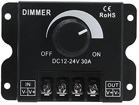 Upgraded LED Dimmer PWM DC 12V-24V 30A Lighting Dimming Controller Single Channel for LED Strip 3528 5050 Single Color + DC 12V Plug Female Connector