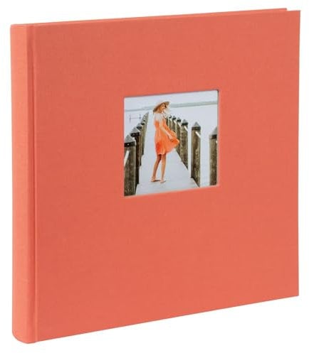 goldbuch 27 980 Bella Vista Fotoalbum mit Bildausschnitt Lachs, Erinnerungsalbum im Format 30 x 31 cm, Foto Album 60 schwarze Seiten mit Pergamin-Trennblättern, Fotobuch mit Leineneinband in Orange