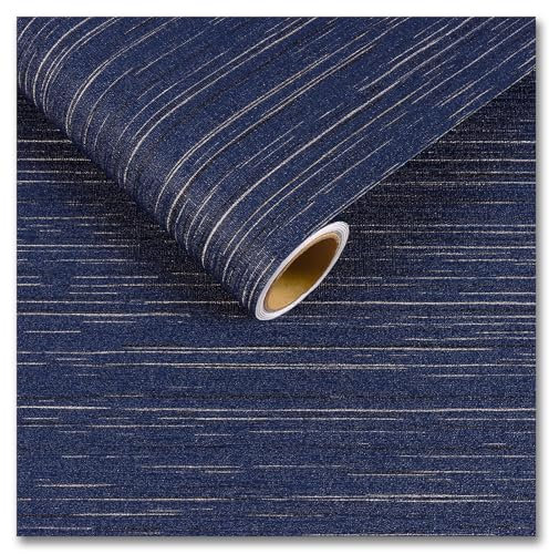 CRE8TIVE Blue Linen Textured Wallpaper Faux Grasscloth Wall Paper for Bedroom Peel and Stick Wallpaper Dark Blue Vinyl Wrap for Furniture Waterproof Bathroom Contact Paper Kitchen Cabinets 30cmx200cm