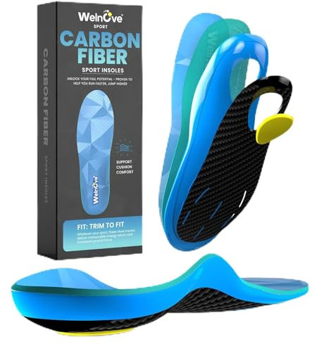 Carbon Fiber Sport Insoles with Arch Support - Welnove Shock Absorbing Performance Insoles for High Impact Sport- Energy Return,Increased Performance, Injury Protection-Not for Tight Shoes,XL