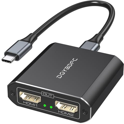 DGYBDFC USB C to Dual HDMI Adapter 1 in 2 Out Extended Display Dual Monitors USBC to 2 HDMI Splitter 4K 60Hz for Laptop Mac with USB-C to USB-C Cable (Only under Windows MST Supported)