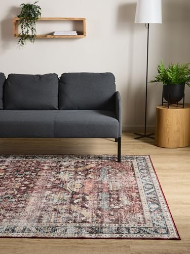 Interiyou Vintage Teppich Wohnzimmer Gent - 60x120 cm Multicolor - Für Schlafzimmer, Esszimmer, Kinderzimmer - Kurzflor waschbar und rutschfest, Print Muster