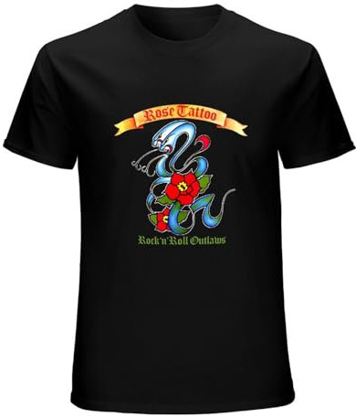 Rose Tattoo Rock N Roll Outlaws Funny Tee Shirts for Men Black L