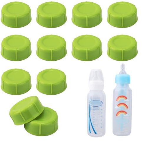 12pcs Travel Bottle Caps for Dr. Brown's & Medela Narrow Bottles, Leak-Proof BPA Free Bottle Caps with Sealing Gasket Bottle Lids Replacement Parts Ideal Bottle Accessories(Green)