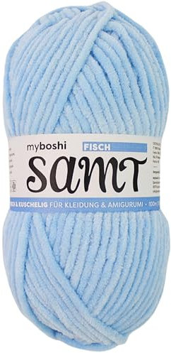 myboshi Samt Wolle zum Häkeln und Stricken, weiche Chenille Wolle im XXL-Knäuel, perfekt für Amigurumi und Kissen, 100% flauschige Polyester, 100g, Ll 100m Blau (Fisch) 1 Knäuel