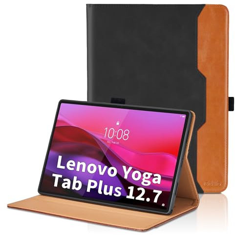 Custodia per Lenovo Yoga Tab Plus 12.7 Pollici 2025 Pelle Case, Multi-Angli Supporto Pieghevole Cover Protettiva con Tasca e Funzione Supporto-Nero
