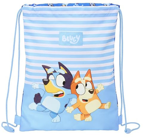 BLUEY LET'S PLAY - Mochila Saco Plano Junior, Mochila, Ideal para Niños de Diferentes Edades, Cómoda y Versátil, Calidad y Resistencia, 26x34 cm
