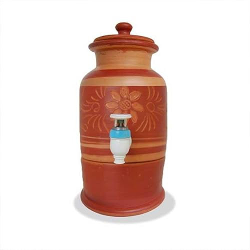 Handmade 2L Small Clay Natural Water Canister with Free Stand, Healthy Eco-friendly Water Dispenser.