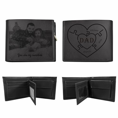 KOLOWKO Personalisierte Herren-Geldbörsen, individuell gravierte Geldbörsen, Foto-Geldbörsen, Herren Leder Trifold Geldbörsen, Geschenke für Vater, Ehemann, Sohn, BF, Freunde