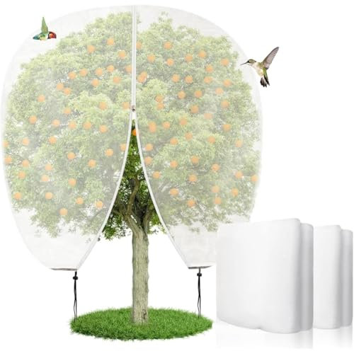 2 Stück 300 cm x 300 cm großes Obstbaumnetz, insektenschutznetz，Gartennetz mit Reißverschluss und Kordelzug, Insekten- und Vogelschutznetz, Pflanzenschutznetz für Obstbäume, Büsche und Blumen