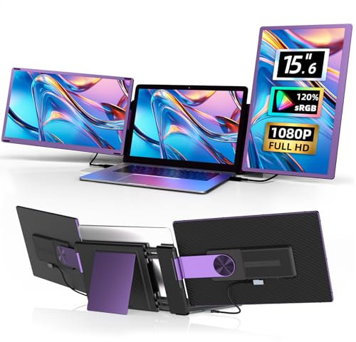 Laptop Screen Extender Triple Monitor - 15.6 Detachable Portable Monitor 120% sRGB FHD 1080P IPS 235 Degrees Rotation Laptop Monitor Extender Compatible with Mac Wins Dex Chrome Fits 13-17 Laptops