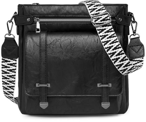 BAIGIO Umhängetasche Damen Mittelgroß Handtasche Crossbody Schultertasche | PU Leder Damentaschen Shopper Tasche für Frauen mit Vielen Fächern & mit Breitem Abnehmbar Schultergurt, Schwarz