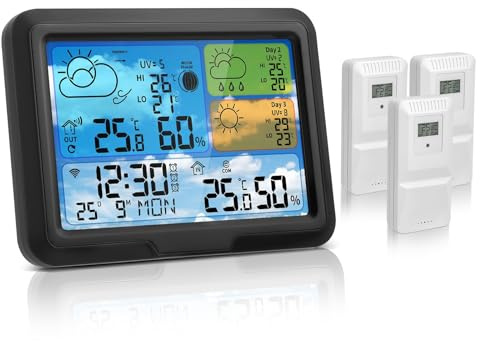 Wetterstation Wlan,Mit 3 Außensensor & Wettervorhersage,Mit App Tuya Und Smartlife,Digital Farbdisplay,Batteriebetrieb Und Netzbetrieb,Wetterstation Funk Mit Außensensor Für Innen Und Außen