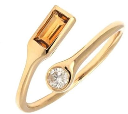 Fingerring Damen Breit, Knuckle Ring Gold Vintage Offener Ring Verstellbar mit Champagner Rechteckschliff Citrin 14K Gelbgold Größe 60 (19.1)