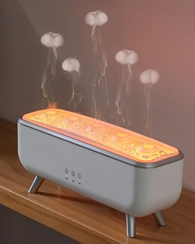 Jellyfish Aroma Diffuser mit Vulkan-Effekt, Quallen-Nebel Tanzt zur Musik | 300mL Flammen Luftbefeuchter mit Fernbedienung, 7-Farben LED, 4/8H Timer für Kinder, Schlafzimmer, Yoga, Hotel