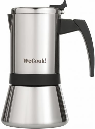 WECOOK! Cafetera italiana acero inoxidable 18/10 9-10 tazas para inducción – espresso/moka – mango Soft-Touch de baquelita – válvula de seguridad de níquel – cuchara medidora incluida