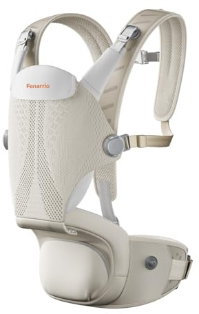 Fenarrio Porte-Bébé Ergonomique avec Siège de Hanche, Respirante 4D, Système Modulaire 2-en-1, Fermeture Magnétique Frontale, Multi-Positions, Beige