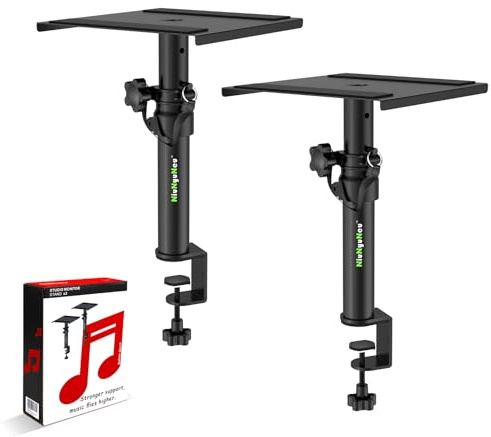 NiuNyuNeu Pair of Desktop Speaker Stands Clamp-on Studio Monitor Stands Height Adjustable 9-14 Desk Mount Speaker Riser Speaker Stands Home Audio