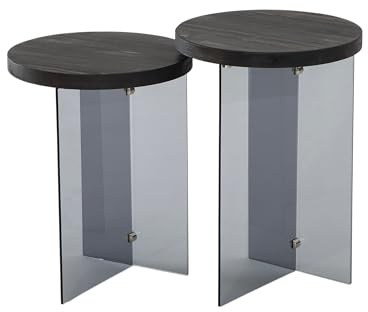 Hanah Home Modern Coffee Table Set (2 Pieces), Anthracite & Dark Grey, 35 x 51 cm & 35 x 46 cm | 100% Tempered Glass & MDF Frame | Stylish Industrial Design for Any Space