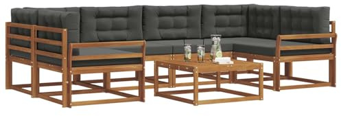 vidaXL Outdoor-Sofagarnitur mit Kissen 7 pcs Natur und Anthrazit, Modernes Outdoor-Sofaset, langlebige Gartenmöbel für Patio, Poolbereich, Hinterhof-Couch und modulares Sofa.