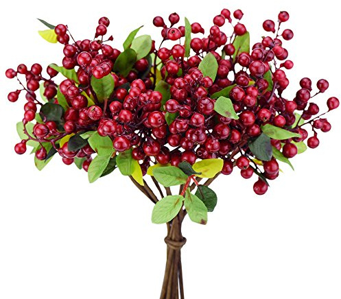 FiveSeasonStuff Artificial Flowers Real Touch Red Berries Bouquet 10 Stems | for Wedding Home Christmas Shop Wedding Office Party Restaurant Décor | DIY Floral Arrangement Decorations 25cm