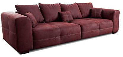 Cavadore Big Sofa Mavericco / Großes Sofa im modernen Design in Lederoptik / Inklusive Rückenkissen und Zierkissen / 287 x 69 x 108 cm (BxHxT) / Mikrofaser Bordeaux (rot)