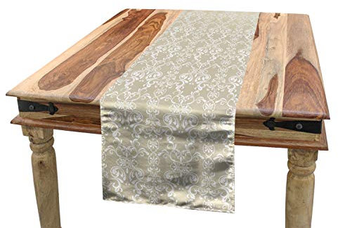 ABAKUHAUS Beige Tischläufer, Traditionelle Spitzen-Design, Esszimmer Küche Rechteckiger Dekorativer Tischläufer, 40 x 225 cm, Beige Weiß