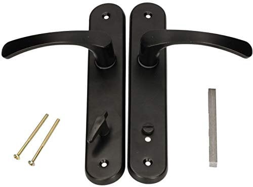 KOTARBAU® Juego de manillas para puerta de baño, Manilla con pestillo, Placa larga, 90 mm, Manillas de aluminio - negro, 2 Manetas con cierre, Manijas diseño clásico, Kit de montaje, Picaportes