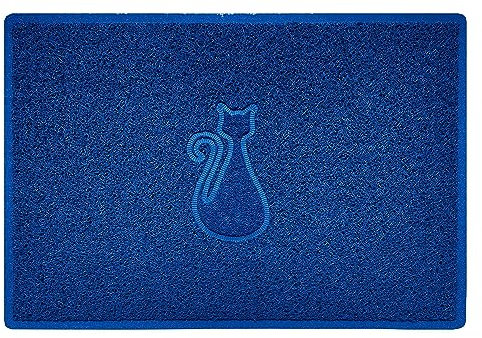 Nicoman CAT Embossed Shape Door Mat Dirt-Trapper Washable Barrier Doormat-(Use Indoor or Sheltered Outdoor)-(90x60cm/3x2ft,Large) Blue
