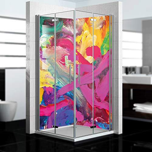 dedeco Alu Eck-Duschrückwand mit Kunst Motiv - 2 x 90x200 cm - Perfekt als Badrückwand zum Fliesenersatz, passend für viele Bäder als Dekorwand aus hochwertigem Aluminium - Made in Germany